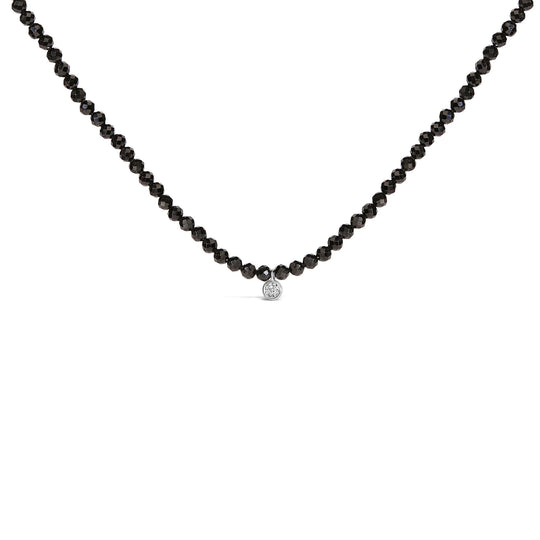 Sterling Silver Diamond Accent Black Spinel Bead Station Necklace-0