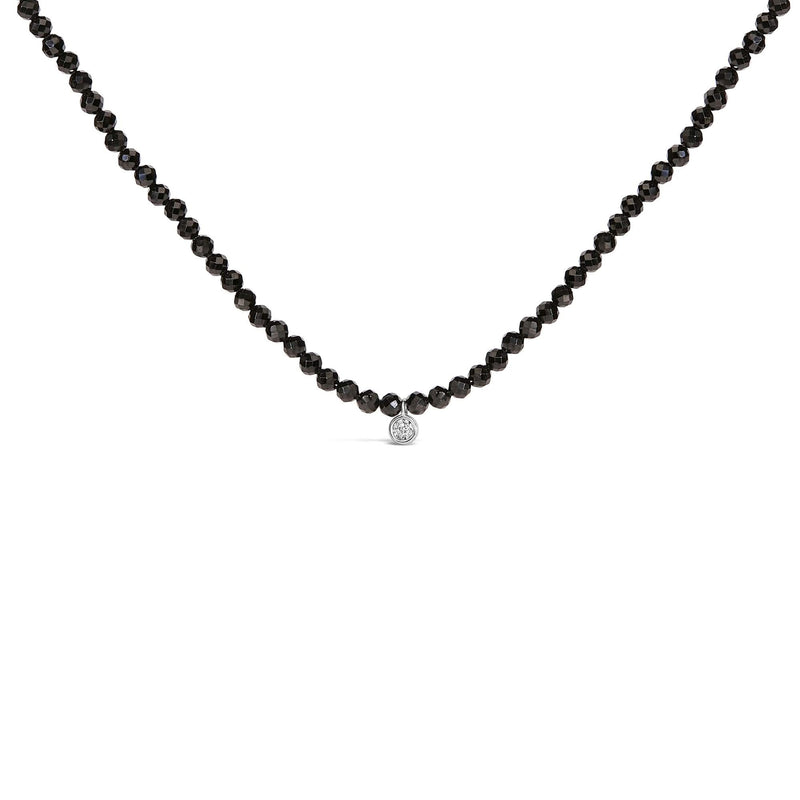 Sterling Silver Diamond Accent Black Spinel Bead Station Necklace Sterling Silver Diamond Accent Black Spinel Bead Station Necklace-0