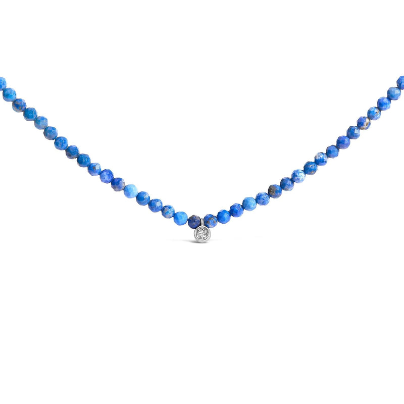 Sterling Silver Diamond Accent Blue Lapis Bead Station Necklace Sterling Silver Diamond Accent Blue Lapis Bead Station Necklace-0
