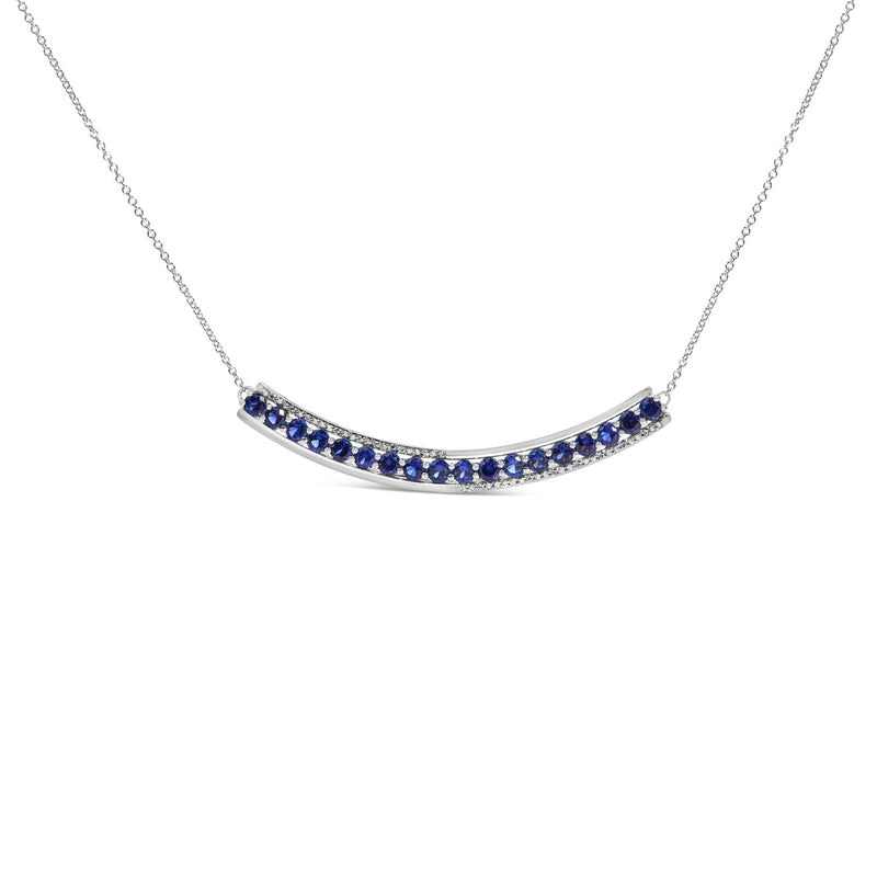 .925 Sterling Silver Diamond Accent and Round Blue Sapphire Gemstone Necklace