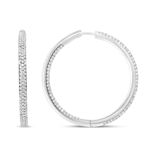 18K white gold hoop earrings with round diamond stones in F-G color