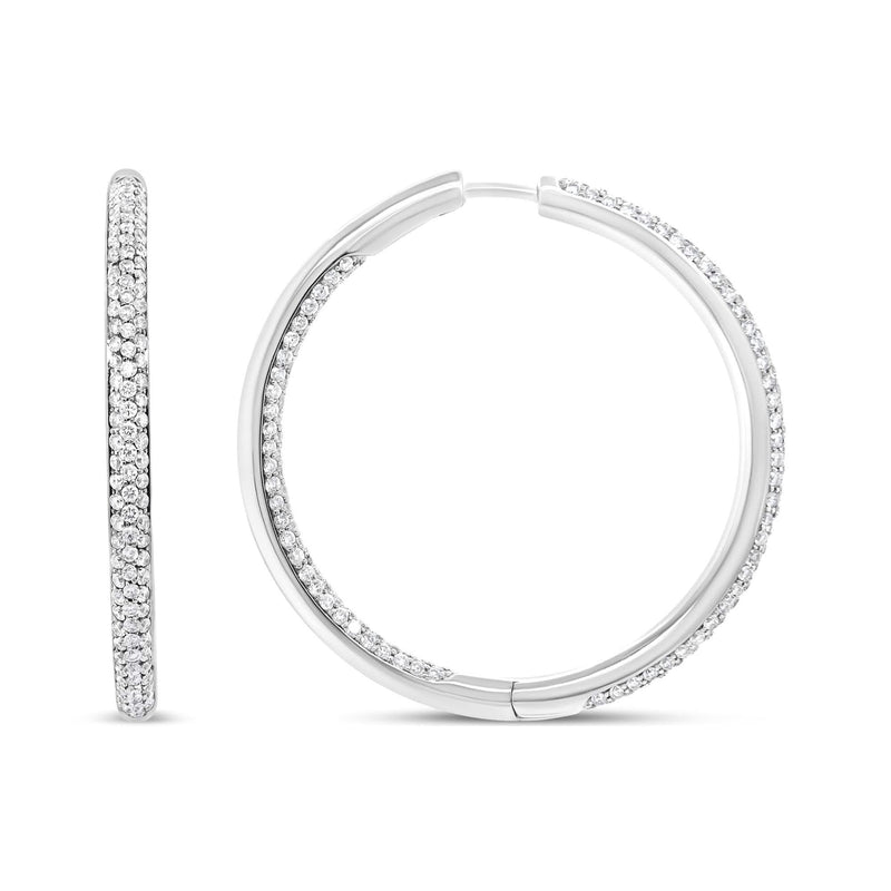 18K White Gold 2.00 Cttw Round-Cut Diamond Inner-Outer Hoop Earrings (F-G Color, VS1-VS2 Clarity) 18K white gold hoop earrings with round diamond stones in F-G color