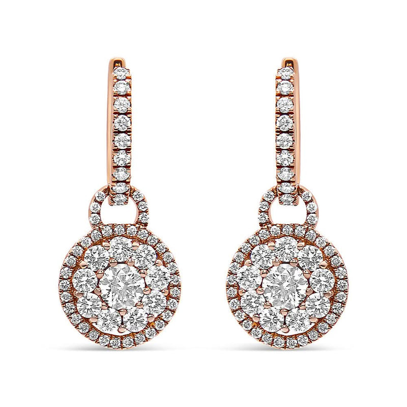 18K Rose Gold 1 1/2 Cttw Round Shaped Diamond Composite Drop and Dangle Leverback Earrings (F-G Color, VS1-VS2 Clarity) 18K Rose Gold 1 1/2 Cttw Round Shaped Diamond Composite Drop and Dangle Leverback Earrings (F-G Color, VS1-VS2 Clarity)-0