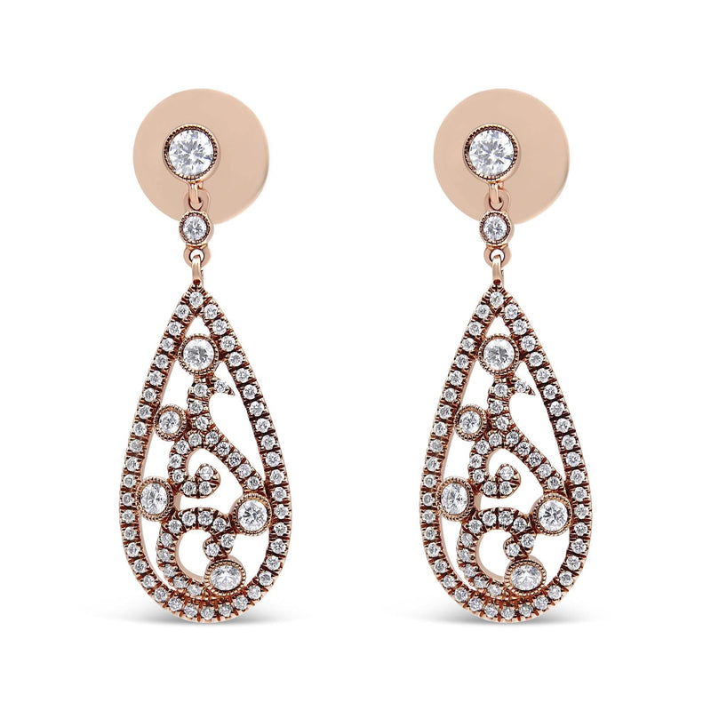 18K Rose Gold 1 1/4 Cttw Diamond Teardrop Shaped Drop and Dangle Screw Back Stud Earring (F-G Color, VS1-VS2 Clarity) 18K rose gold ring with teardrop diamond stones in F-G color VS clarity