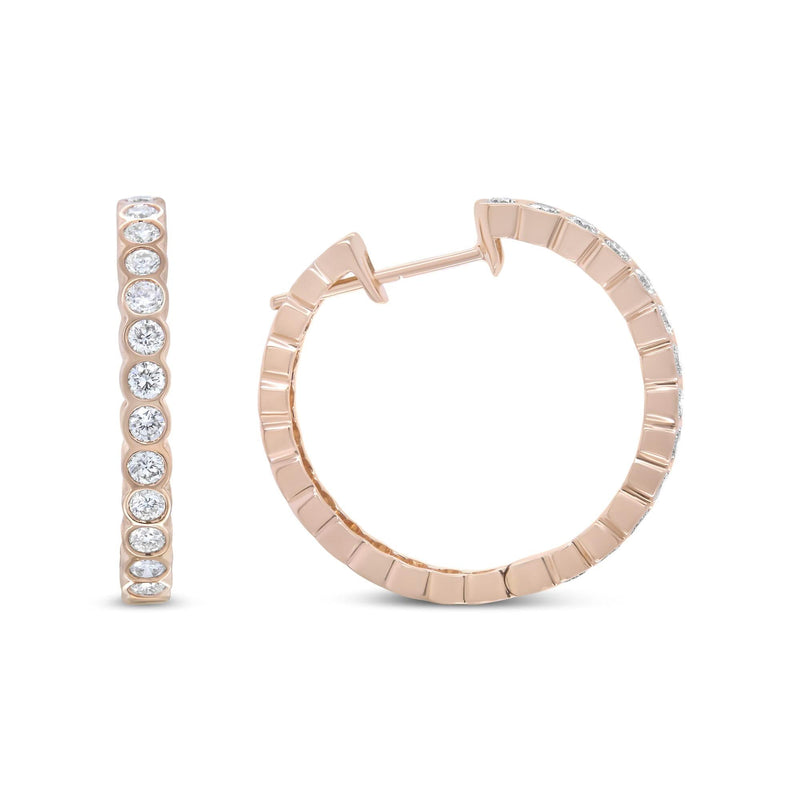 18K Rose Gold 1 Cttw Round Bezel-Set Diamond Hoop Earrings (F-G Color, VS1-VS2 Clarity) 18K Rose Gold 1 Cttw Round Bezel-Set Diamond Hoop Earrings (F-G Color, VS1-VS2 Clarity)-0