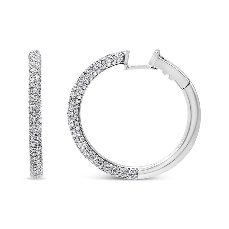 18K White Gold 2 1/3 Cttw Pave Set Diamond Semi Eternity Leverback Hoop Earrings (F-G Color, VS1-VS2 Clarity) 18K white gold hoop earrings with pave-set diamond semi-eternity rows