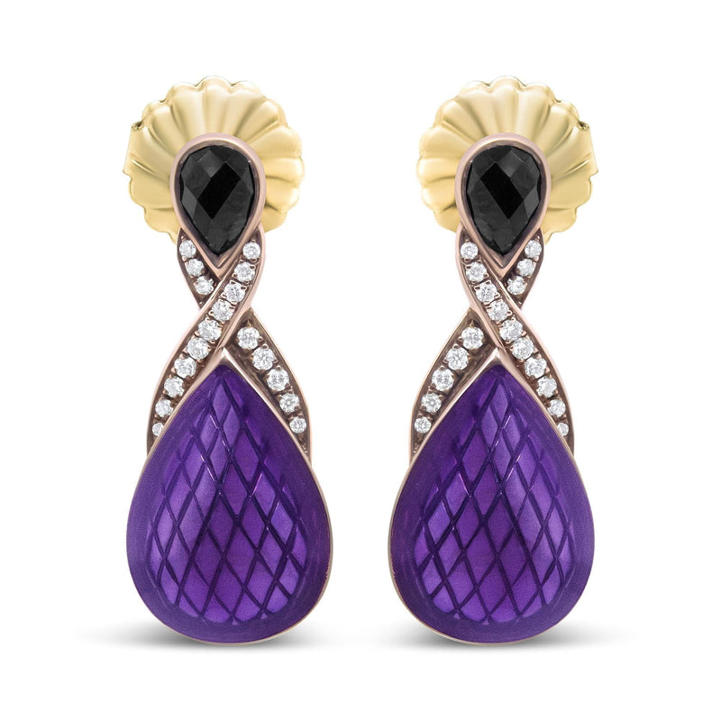 18K Rose Gold Flash Plated .925 Sterling Silver Purple Enamel 1/5 Cttw Round Pave-Set Diamond and 5.5 x 4mm Pear-Shaped Black Onyx Drop Earrings (F-G Color, VS1-VS2 Clarity) 18K rose gold earrings with pave round diamonds and pear black onyx drops