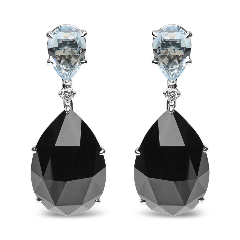 18K White Gold 1/5 Cttw Diamond with Pear Cut Sky Blue Topaz and Pear-Cut Black Onyx Gemstone Dangle Earring (G-H Color, SI1-SI2 Clarity) 18K white gold dangle earrings with pear diamond, sky blue topaz and black onyx stones