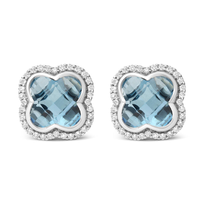 18K White Gold 3/8 Cttw Diamond and 11x11mm Clover-Cut London Blue Topaz Gemstone Halo Clover Stud Earrings (G-H Color, SI1-SI2 Clarity) 18K White Gold 3/8 Cttw Diamond and 11x11mm Clover-Cut London Blue Topaz Gemstone Halo Clover Stud Earrings (G-H Color, SI1-SI2 Clarity)-0