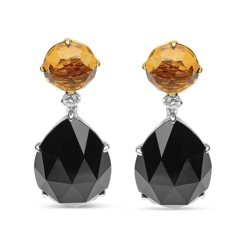 18K White and Yellow Gold 1/5 Cttw Diamond with Round Yellow Citrine and 20x15mm Pear Cut Black Onyx Gemstone Dangle Earring (G-H Color, SI1-SI2 Clarity) 18K two-tone gold dangle earring with pear black onyx, round citrine and diamonds