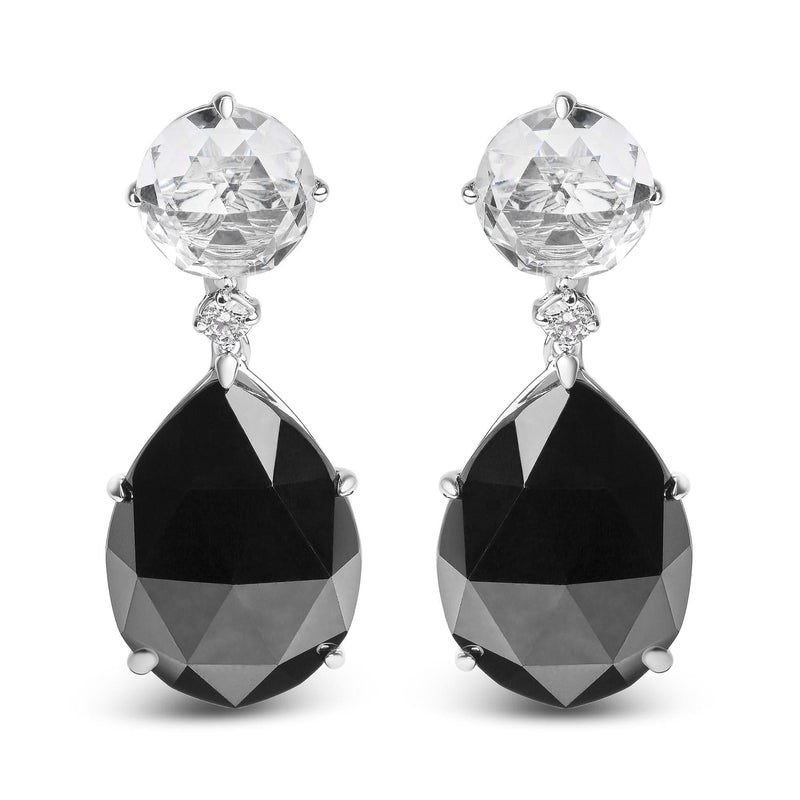 18K White Gold 1/5 Cttw Diamond with Round White Topaz and 20x15mm Pear Cut Black Onyx Gemstone Dangle Earring (G-H Color, SI1-SI2 Clarity) 18K white gold earrings with round diamond and white topaz stones and black onyx