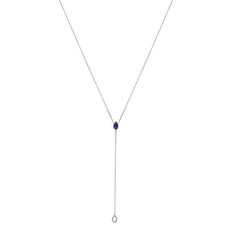 Sterling Silver Created Blue Sapphire and Diamond Accent Y Necklace Sterling silver Y necklace with created blue sapphire and diamond accent stones