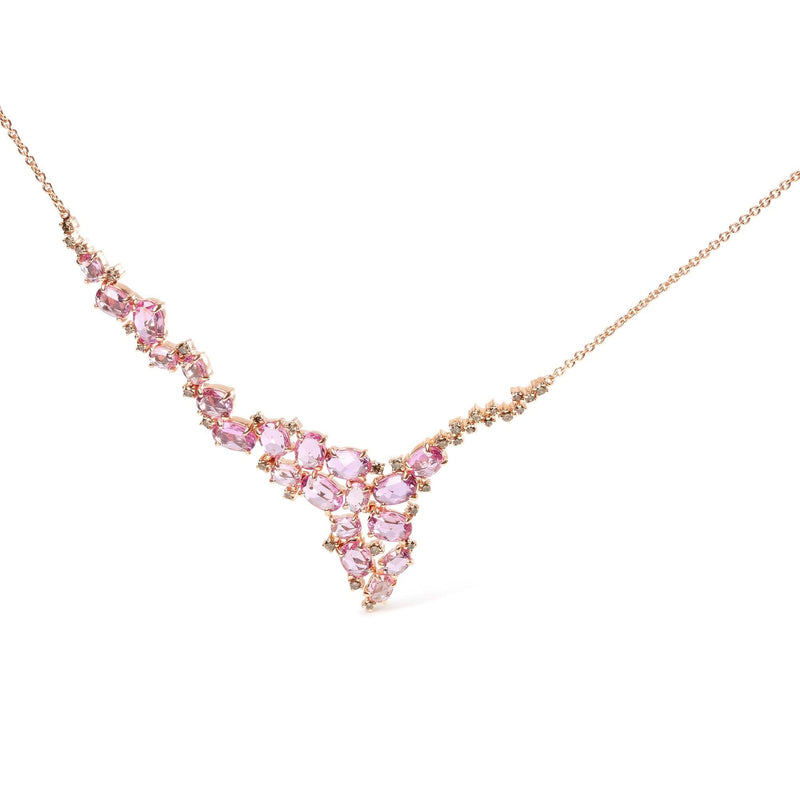 18K Rose Gold 1/2 Cttw Brown Diamond and Multi-Size Oval Pink Sapphire Cluster Cascade Statement Station Necklace (Brown Color, SI1-SI2 Clarity) - Adjustable up to 14 18K rose gold necklace with oval pink sapphire and brown diamond clusters