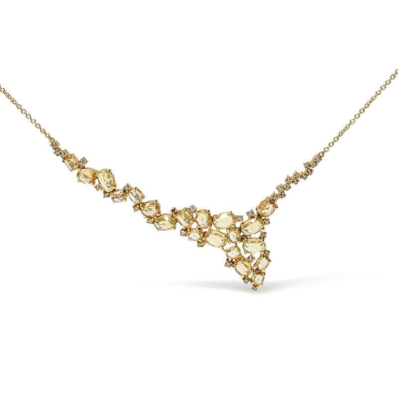 18K Yellow Gold 1/2 Cttw Brown Diamond and Multi-Size Oval Yellow Sapphire Cluster Cascade Station Necklace (Brown Color, SI1-SI2 Clarity) - Adjustable up to 14 18K yellow gold necklace with oval yellow sapphire and brown diamond clusters