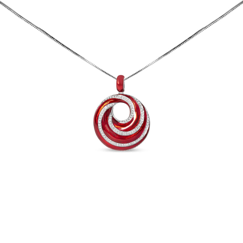 .925 Sterling Silver Red Enamel and 1/2 Diamond Endless Swirl Medallion 18 925 sterling silver swirl medallion pendant with red enamel and diamonds