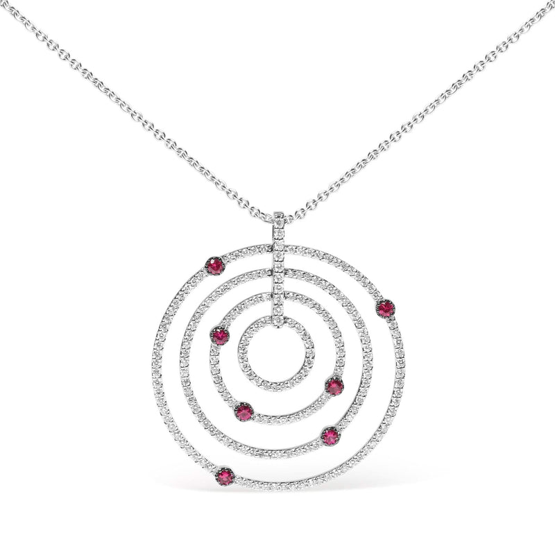 18K White Gold 2 1/6 Cttw Pave Set Diamonds and Red Ruby Openwork Circles 18 18K white gold necklace with pave diamonds and red ruby openwork circles