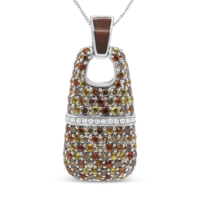 .925 Sterling Silver Brown Enamel 1 Cttw White and Brown Diamonds and 1.5mm Yellow and Orange Sapphire Gemstones Statement 18 925 sterling silver pendant necklace with white and brown diamonds and sapphires