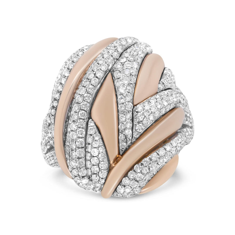 18K Rose and White Gold 1 7/8 Cttw Diamond and Gold Textured Dome Cocktail Ring (F-G Color, VS1-VS2 Clarity) 18K white and rose gold dome cocktail ring with pave diamond stones