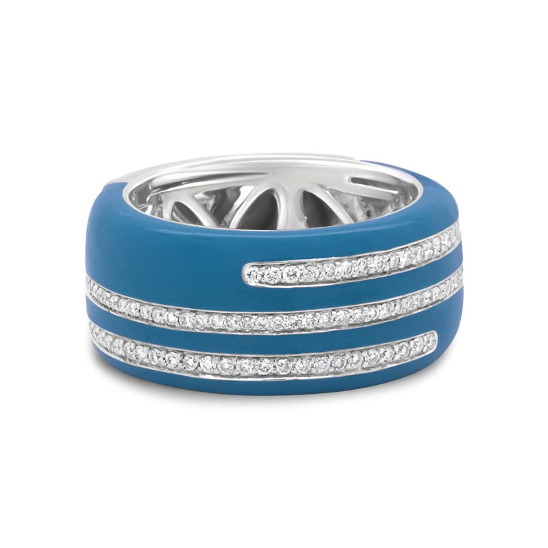.925 Sterling Silver Turquoise Enamel 5/8 Cttw Round Diamond Wide Band Statement Ring (F-G Color, VS1-VS2 Clarity) 925 sterling silver ring with round diamonds and turquoise enamel band
