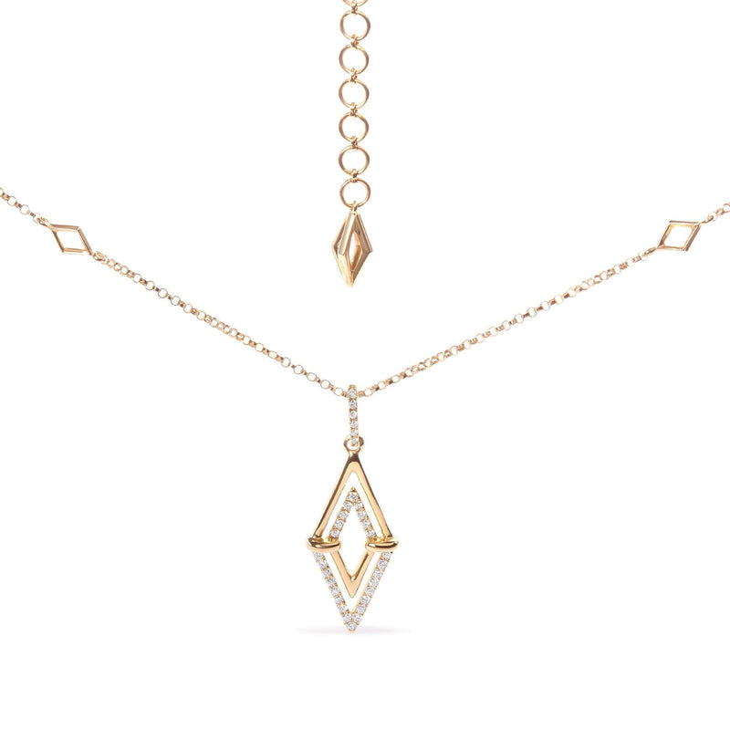 14K Yellow Gold 1/4 Cttw Diamond Double Triangle Geometric 18 14K yellow gold necklace with double triangle geometric diamond pendant