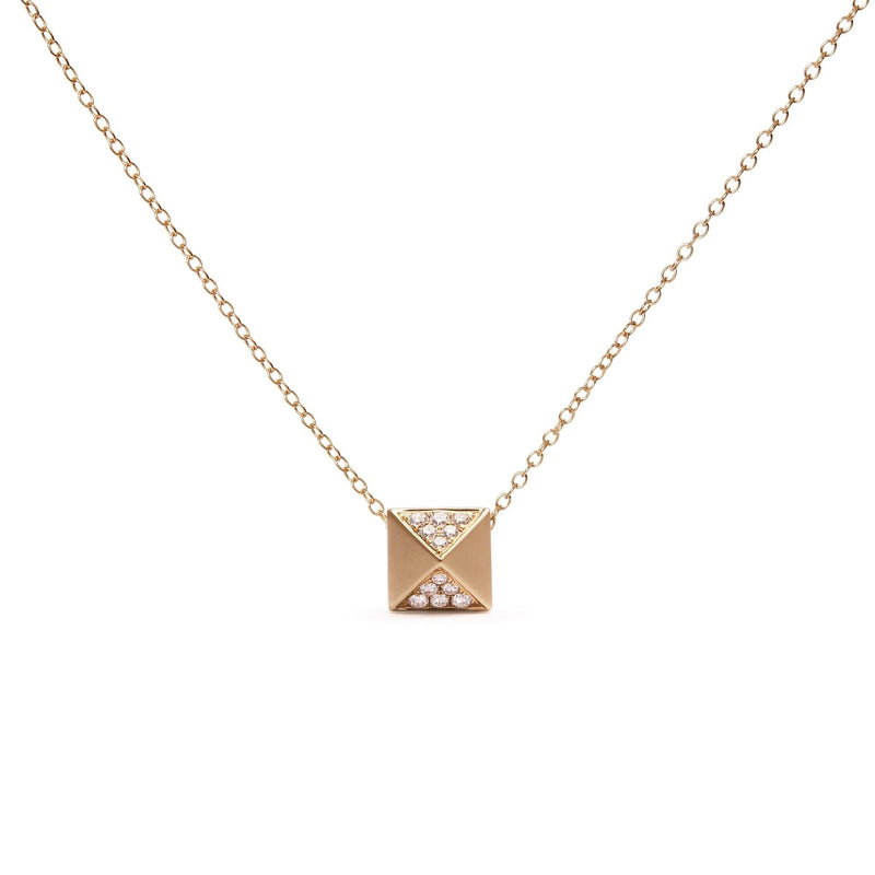 14K Yellow Gold 1/4 Cttw Diamond Matte Finished Pyramid Pendant Necklace (G-H Color, SI1-SI2 Clarity) - 18 Inches 14K yellow gold necklace with matte diamond pyramid pendant