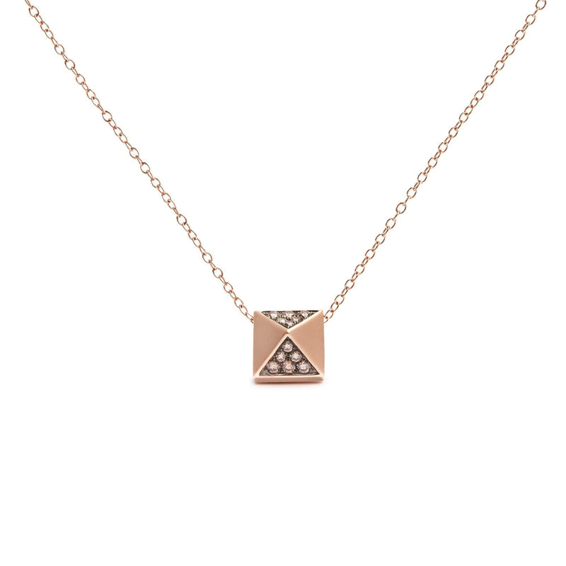 14K Rose Gold 1/4 Cttw Brown Diamond Matte Finished Pyramid Pendant Necklace (Brown Color, SI1-SI2 Clarity) - 18 14K rose gold pyramid necklace with brown diamond stones