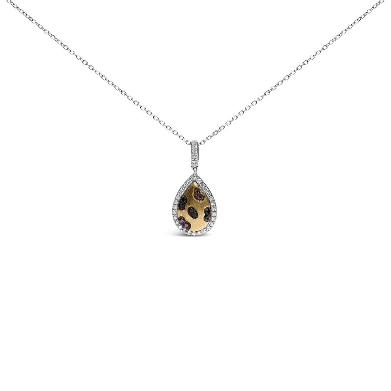 10K Yellow Gold Plated Sterling Silver Mixed Color Diamond Accent Pear Halo Pendant Necklace 10K yellow gold necklace with pear diamond halo accent stones