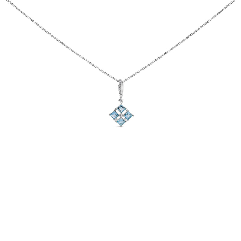 Sterling Silver Blue Topaz and White Sapphire Square Motif Pendant Necklace 18 Inch Sterling Silver Blue Topaz and White Sapphire Square Motif Pendant Necklace 18 Inch-0