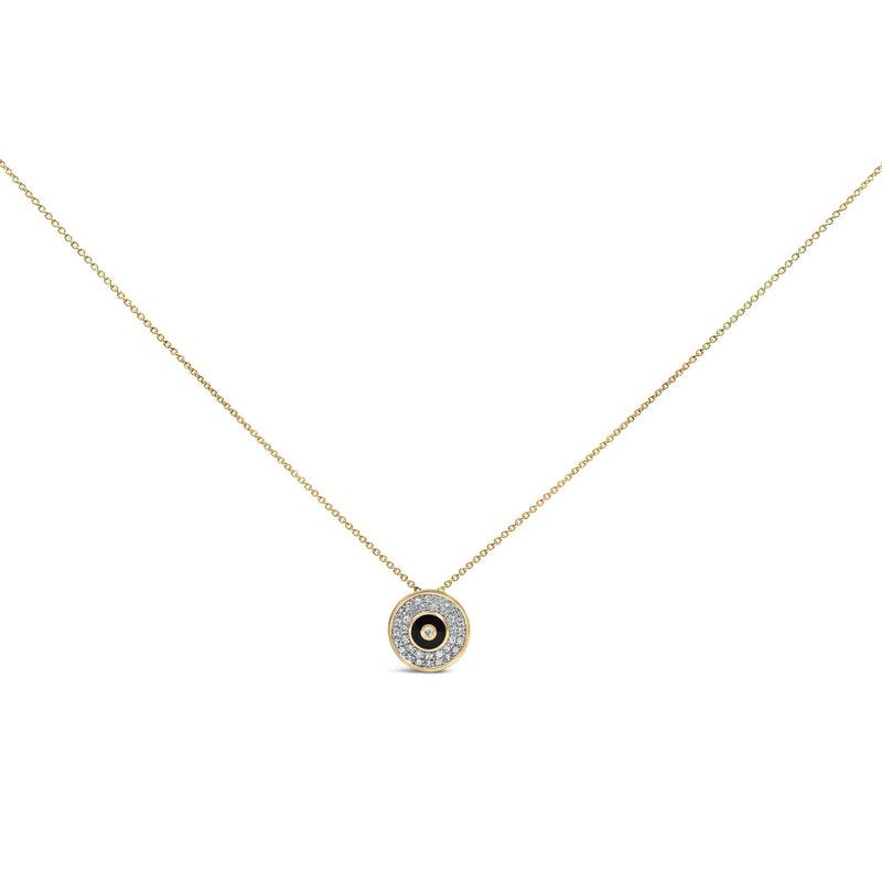 18K Yellow Gold Vermeil 1/6 Cttw Diamond and Black Enamel Medallion Pendant Necklace