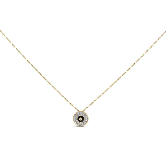 18K Yellow Gold Vermeil 1/6 Cttw Diamond and Black Enamel Medallion Pendant Necklace