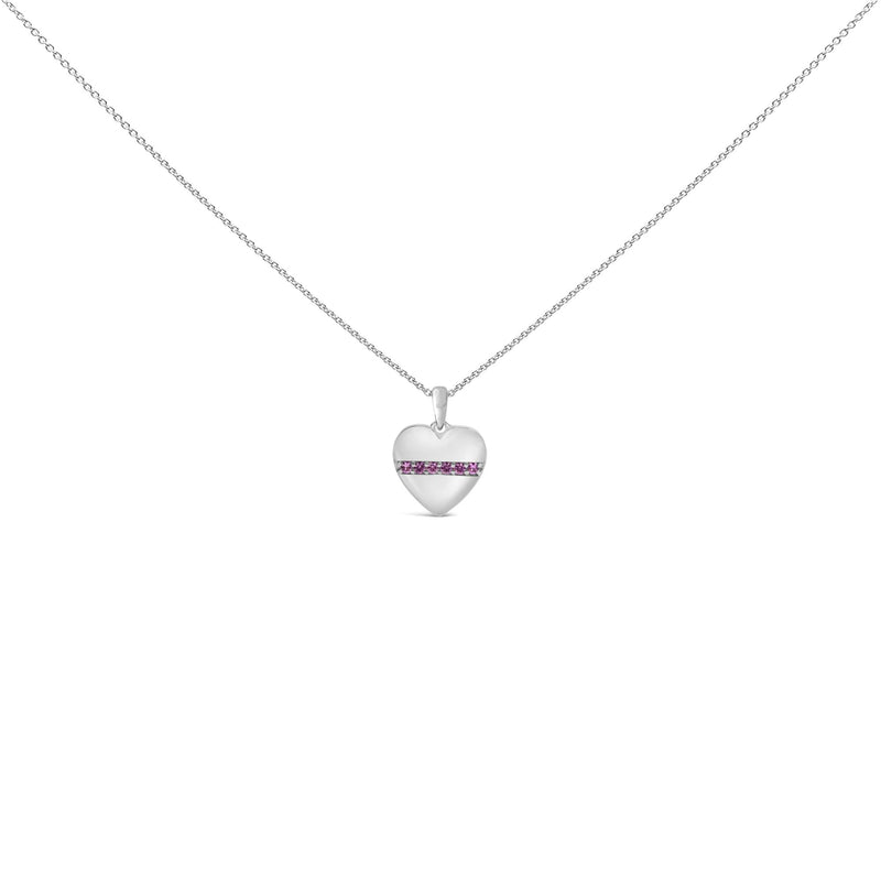 Sterling Silver Pink Sapphire Bar Heart Pendant Necklace