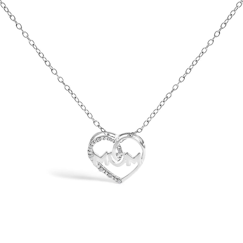 .925 Sterling Silver Diamond Accent MOM Heart Pendant Necklace (J-K Color, I2-I3 Clarity) - 18 925 sterling silver MOM heart necklace with heart-shape diamond accents
