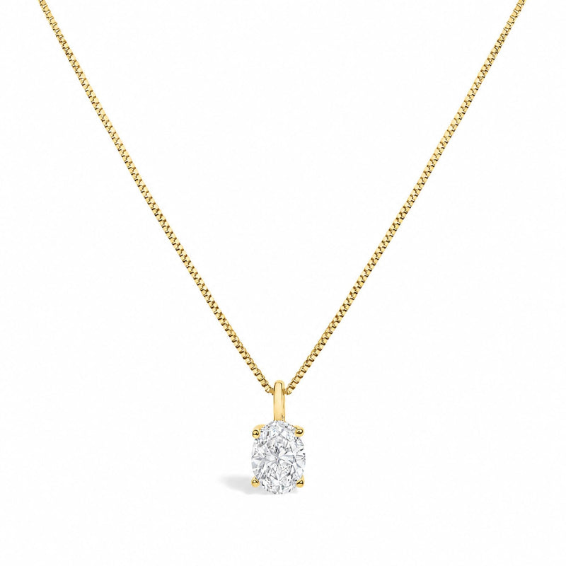 14K Gold Lab Grown Oval Solitaire Diamond Pendant Necklace 14K Gold Lab Grown Oval Solitaire Diamond Pendant Necklace-0