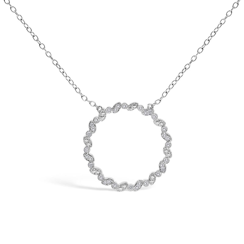 .925 Sterling Silver 1/7 Cttw Lab Grown Diamond Beaded Love Circle Pendant Necklace - Size 18 Inches 925 sterling silver love circle pendant necklace with lab grown diamond stones