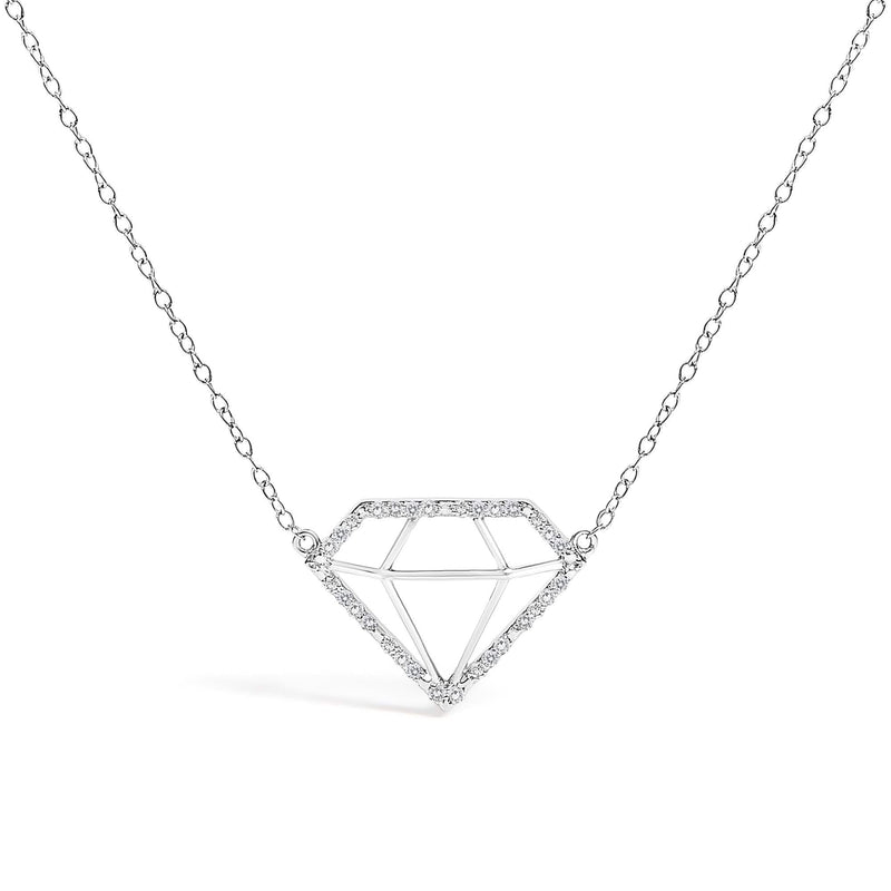 .925 Sterling Silver 1/7 Cttw Lab Grown Diamond Diamond Shaped Pendant Necklace - Size 18 Inches 925 sterling silver diamond-shaped pendant necklace with lab grown diamonds