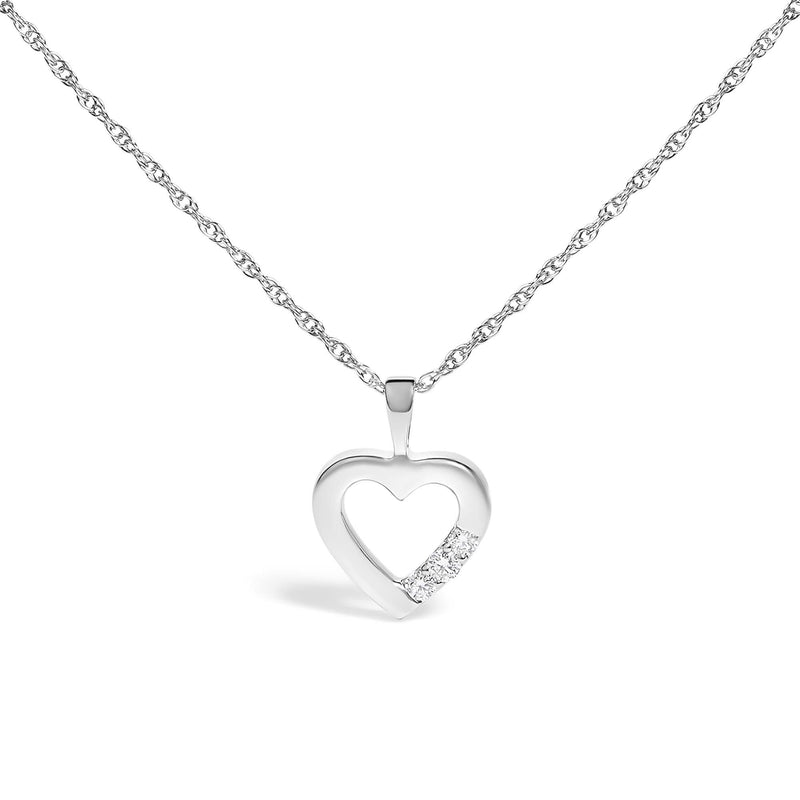 .925 Sterling Silver Lab Grown Diamond 1/4 Cttw Three Stone Heart Pendant Necklace - 18 925 sterling silver necklace with 3 heart lab grown diamond stones