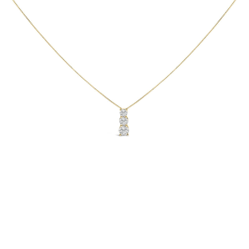 14K Gold 1/2 Cttw Lab Grown Diamond Three Stone Pendant Necklace 14K gold three stone necklace with 3 round lab grown diamond stones