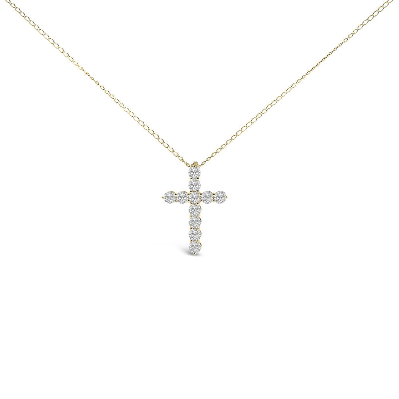 14K Gold 1/2 Cttw Lab Grown Diamond 11 Stone Cross Pendant Necklace 14K gold cross pendant necklace with 11 round lab grown diamond stones