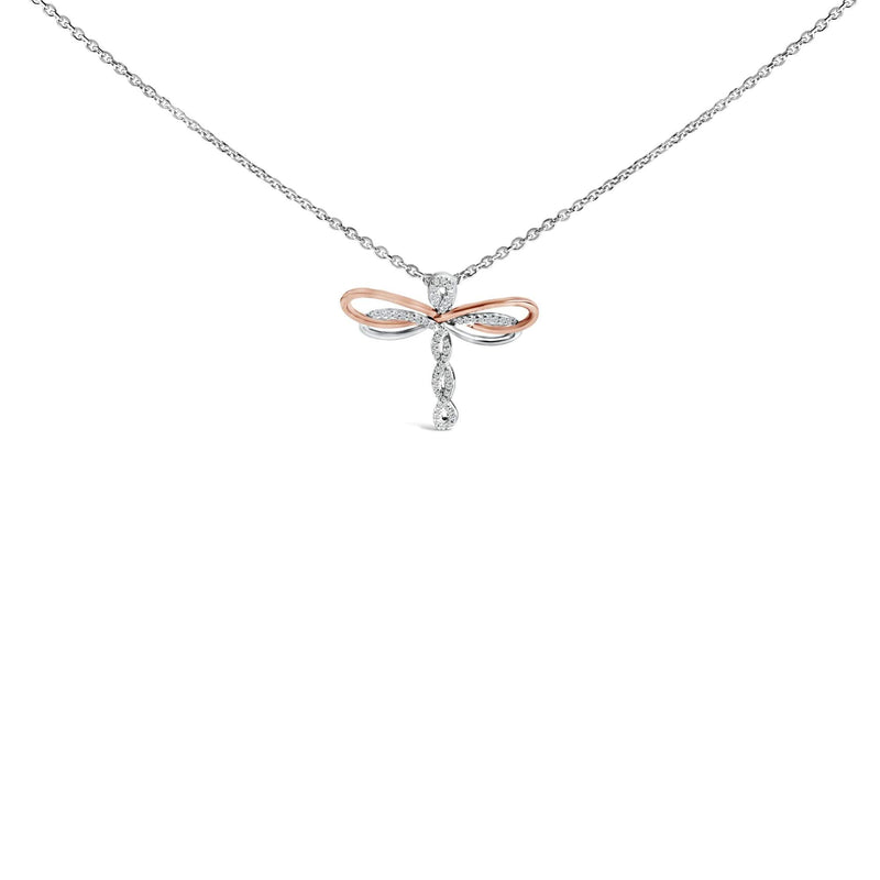 14K Rose Gold Plated Sterling Silver 1/10 Cttw Diamond Dragonfly Pendant Necklace 14K rose gold dragonfly pendant necklace with diamond accents in the wings