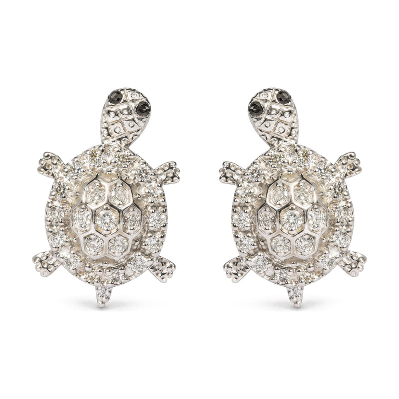 18K White Gold 1/4 Cttw White and Black Diamond Sea Turtle Stud Earrings