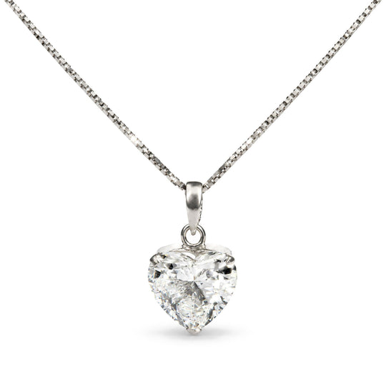 18K White Gold Lab Grown Diamond Heart Solitaire Pendant Necklace