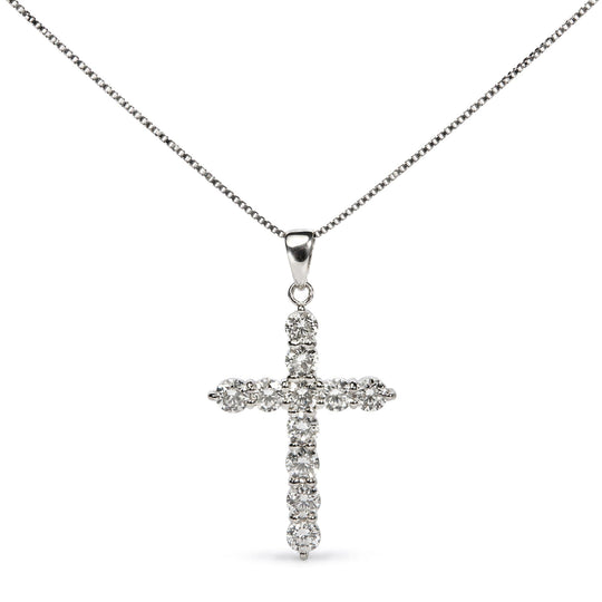 18K White Gold 1.0 Cttw Lab Grown Diamond Cross Pendant Necklace