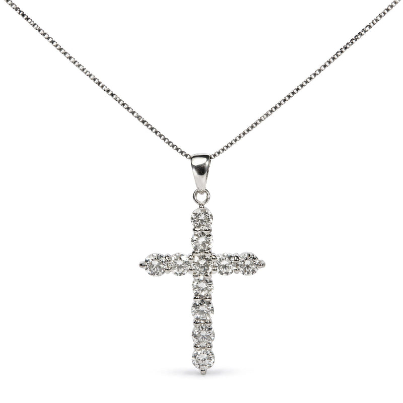 18K White Gold 1.0 Cttw Lab Grown Diamond Cross Pendant Necklace