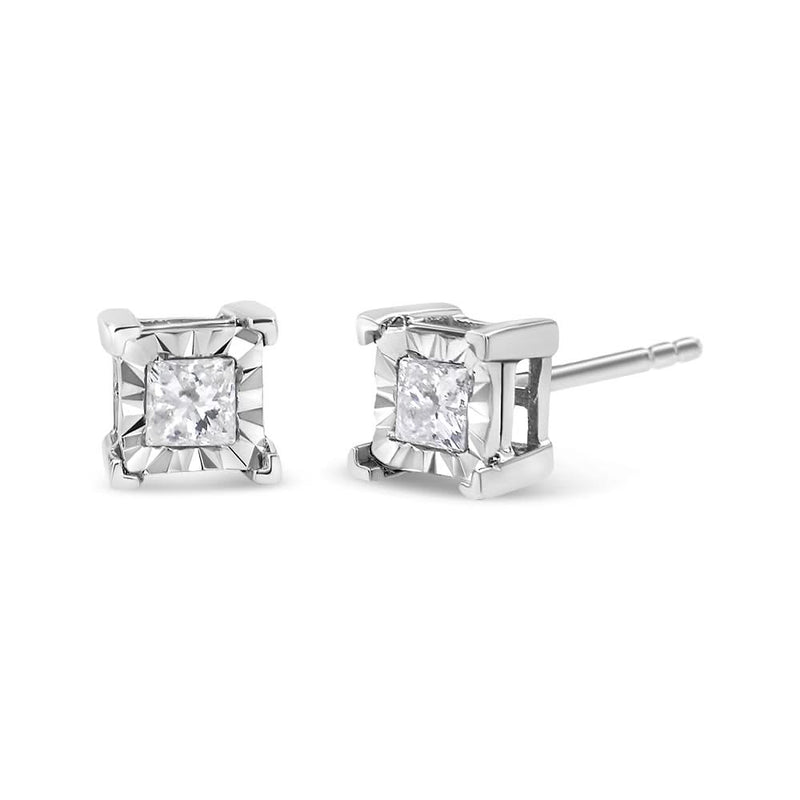 .925 Sterling Silver Miracle Set Princess-cut Diamond Solitaire Stud Earrings (H-I Color, I2-I3 Clarity) 925 sterling silver stud earrings with princess-cut diamond stones