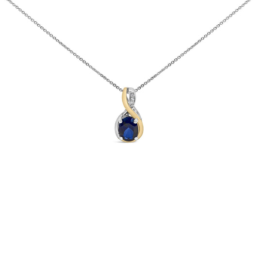 18K Yellow Gold Vermeil Diamond Accent and Blue Sapphire Pendant Necklace