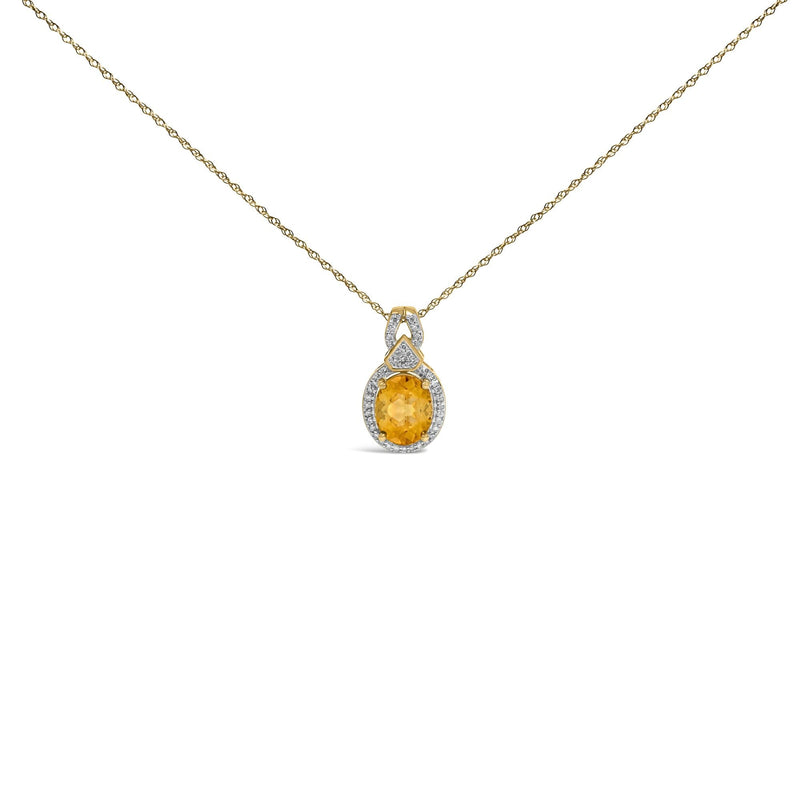14K Yellow Gold Citrine and 1/5 Cttw Diamond Pendant Necklace