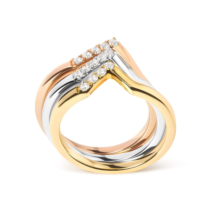 14K Gold 1/4 Cttw Diamond Geometrical Chevron V Stackable Band Ring Set (G-H Color, SI1-SI2 Clarity) - Size 7 14K gold chevron stackable ring set with round diamond stones, size 7