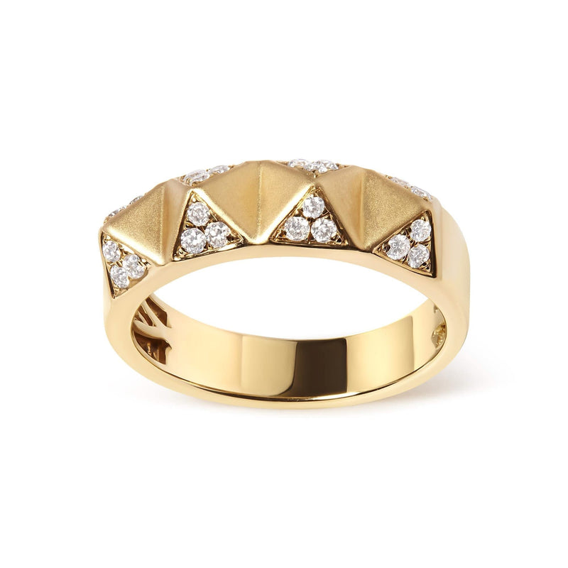 14K Yellow Gold 1/4 Cttw White Diamond Pyramid Band Ring (G-H Color, SI1-SI2 Clarity)- Size 7 14K yellow gold pyramid ring with white round diamond stones