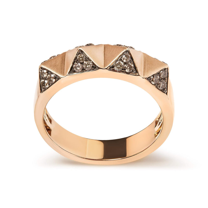 14K Rose Gold 1/4 Cttw Brown Diamond Pyramid Band Ring (Brown Color, SI1-SI2 Clarity)- Size 7 14K rose gold ring with pyramid-set brown diamond stones