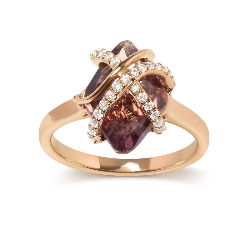 14K Rose Gold 1/5 Cttw Diamond Wrapped 15x15 MM Purple Amethyst Cocktail Ring (G-H Color, SI1-SI2 Clarity) 14K rose gold ring with round diamond wrap around a purple amethyst center